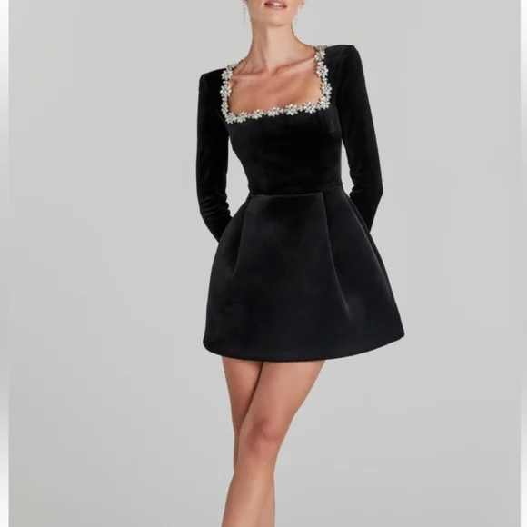 NADINE MERABI | Dresses | New Black Fit And Flare Long Sleeve Cocktail Dress  | Poshmark